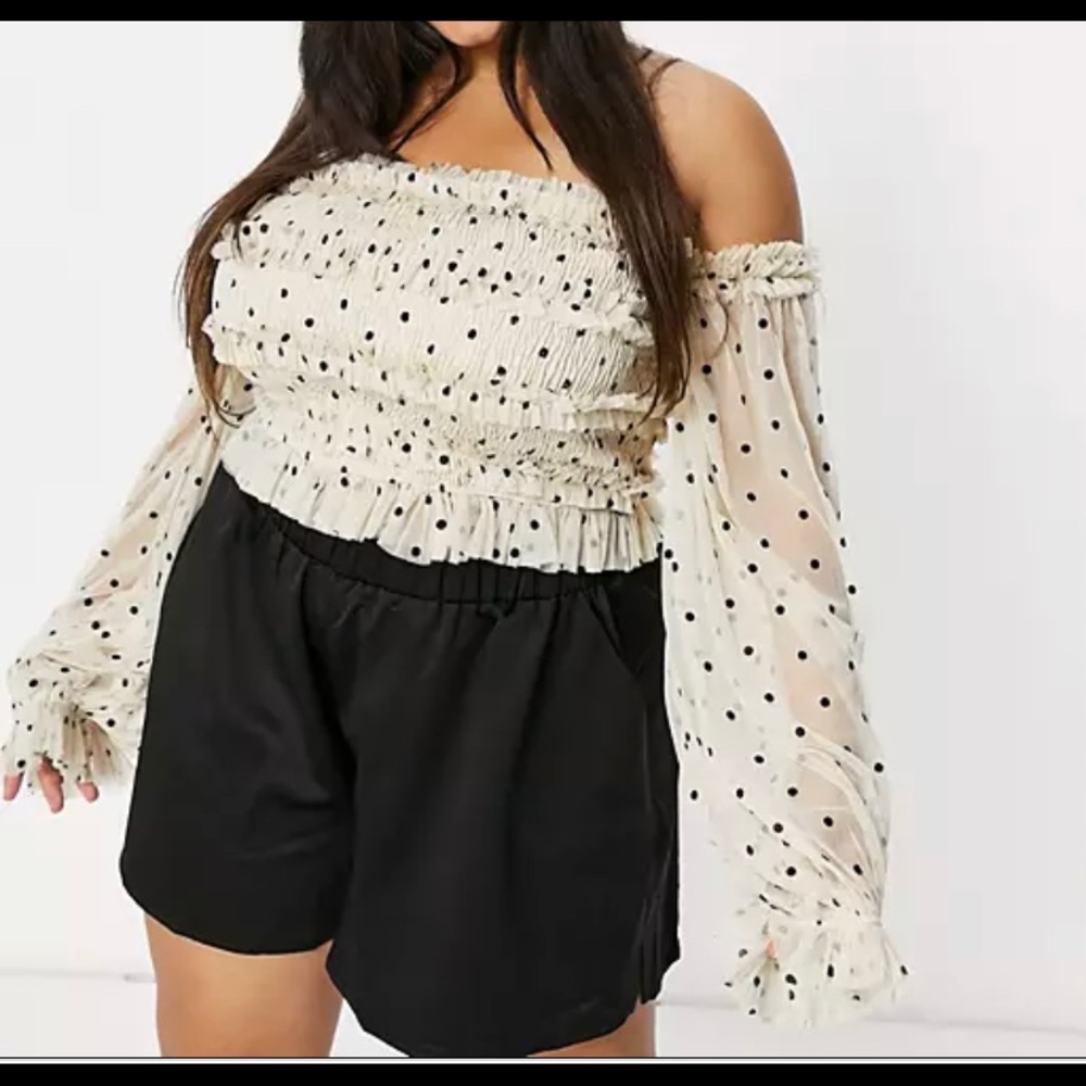 Polka dot off the shoulder blouse